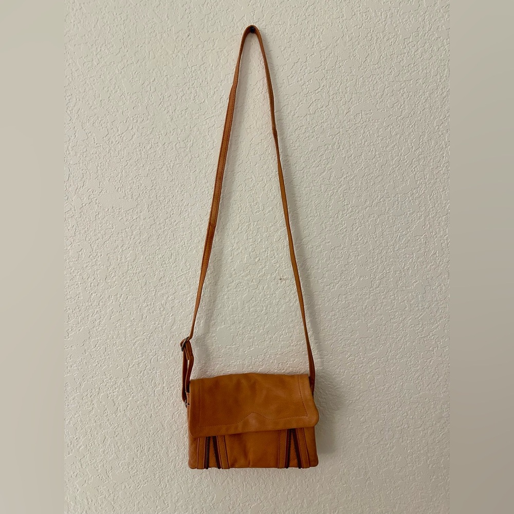 Day & Mood Tan Leather Cross Body Purse with Zipper Accents - Picture 4 of 8